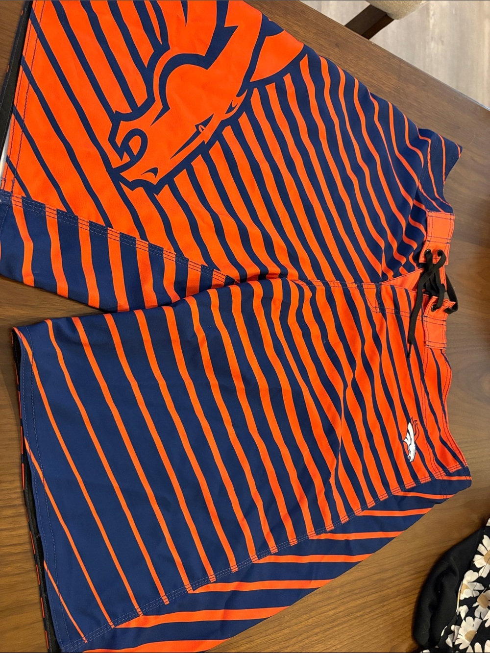 Men's DENVER BRONCOS UNLINED Orange & Navy Striped Swim Trunks